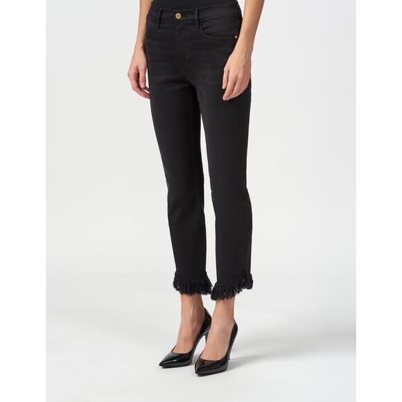 FRAME Le High Straight Shredded Raw Hem in Film Noir - Picture 12 of 13